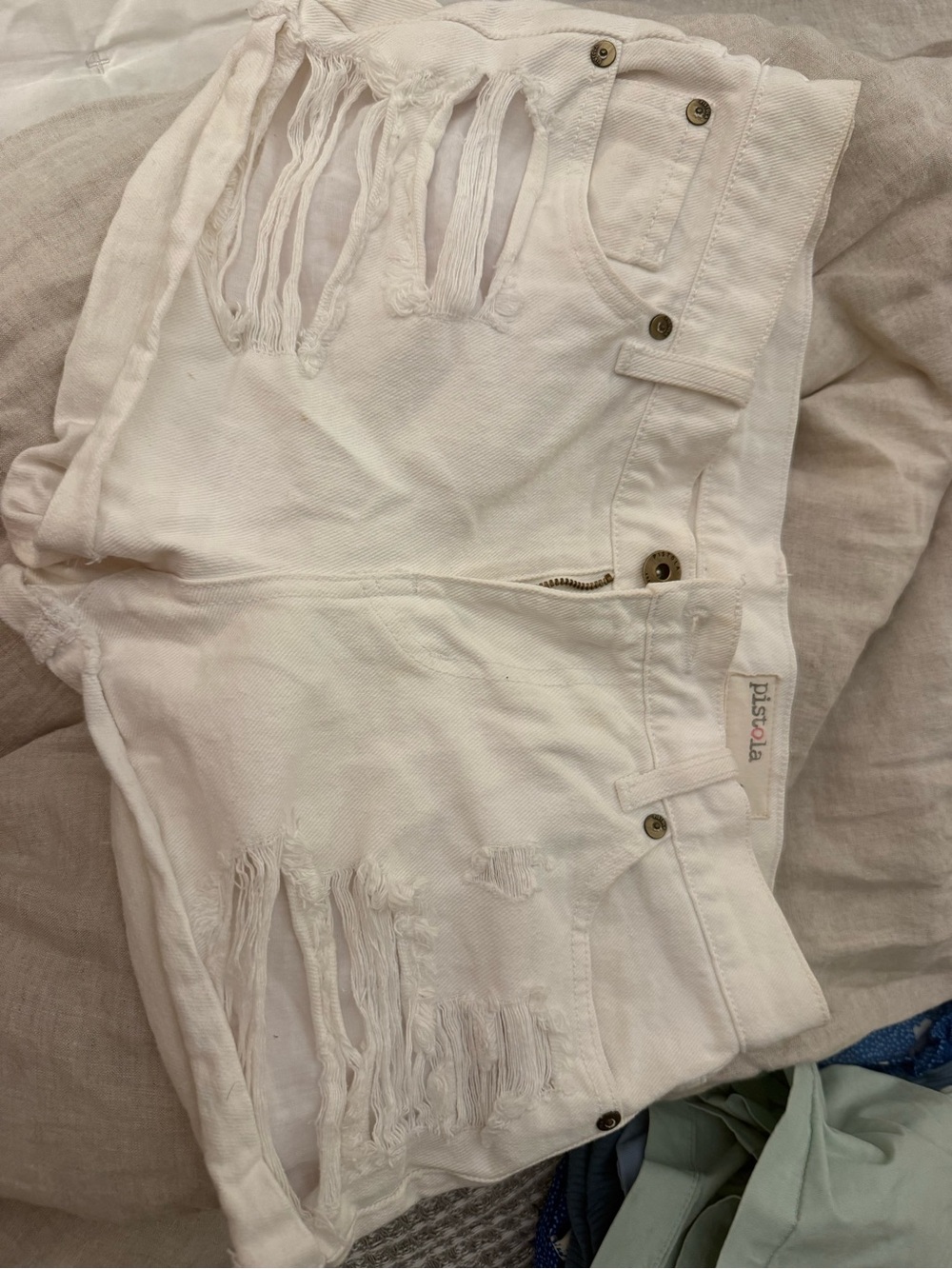 pistola White Frayed Distressed Denim Shorts